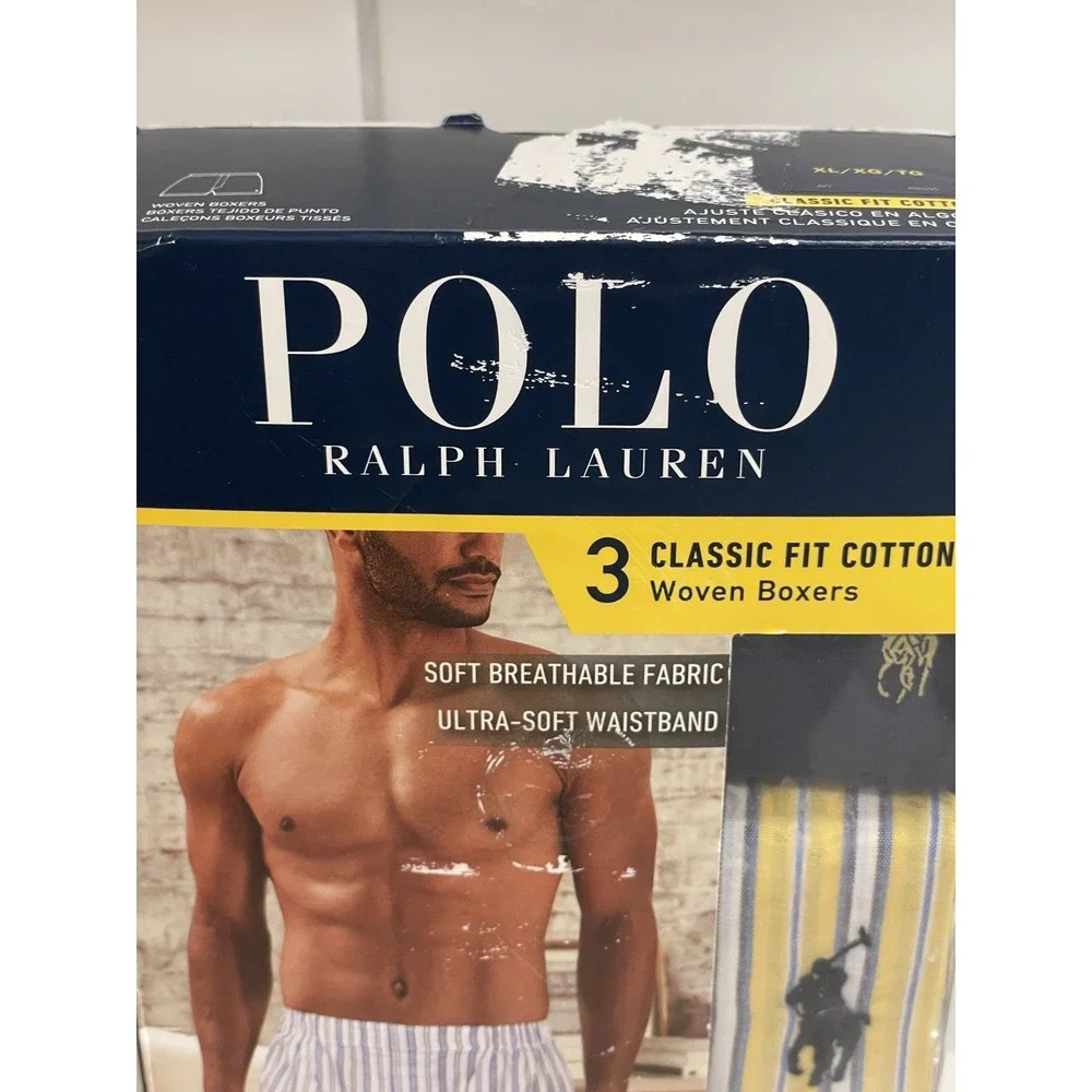 Polo Ralph Lauren Boxers Men XL‎ Classic Fit Cotton 3 Pack Plaid Stripe New